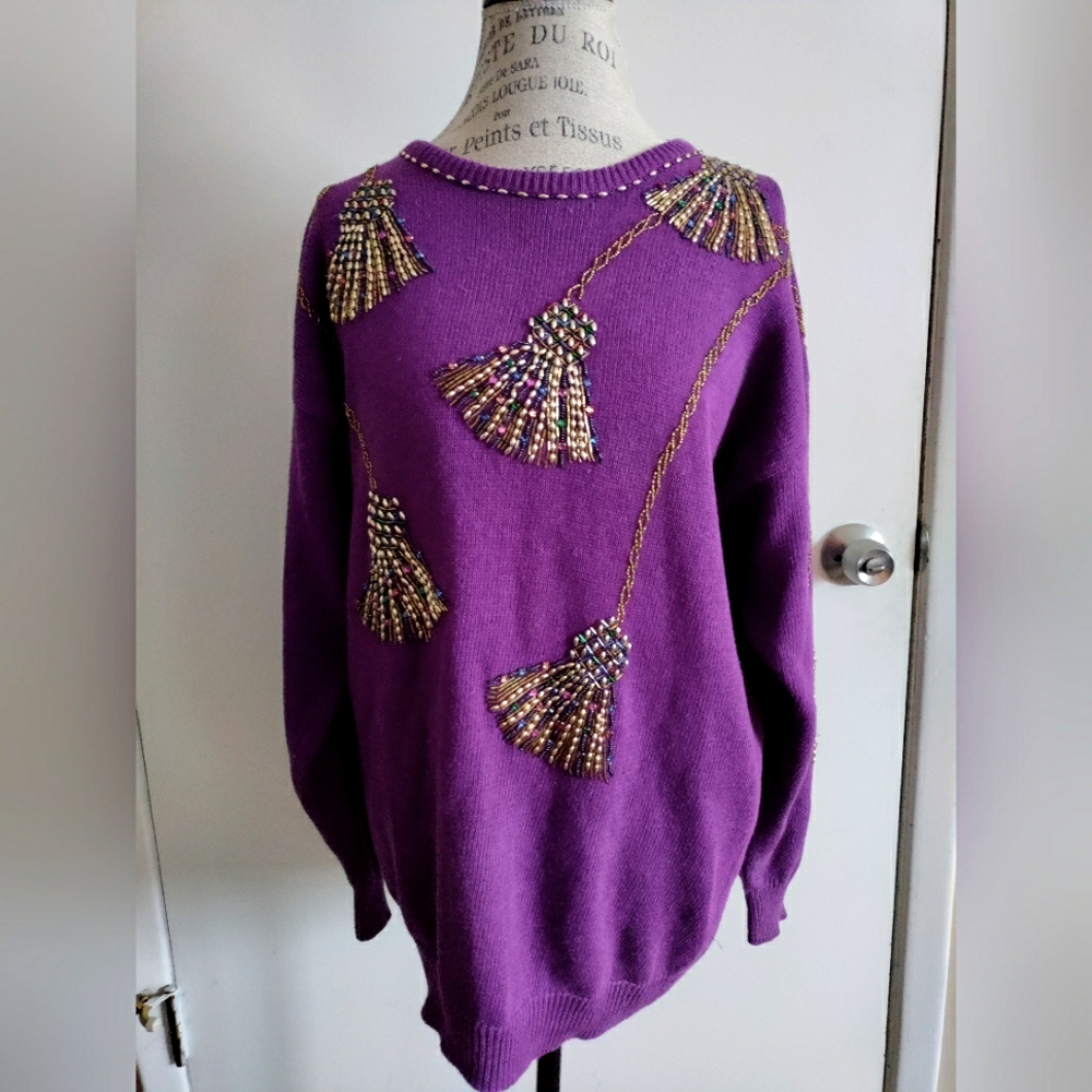 Beaded 80s Vintage Purple Ory New York Sweater